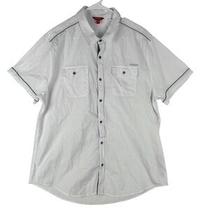 Guess Short Sleeve Button Up Shirt Mens XL White Dobby Cotton Logo X4OH17RDHC0